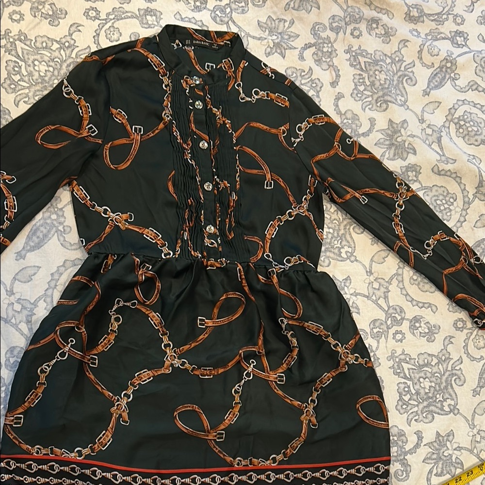 Zara Women's Black Chain-Print Long Sleeve mini Dress